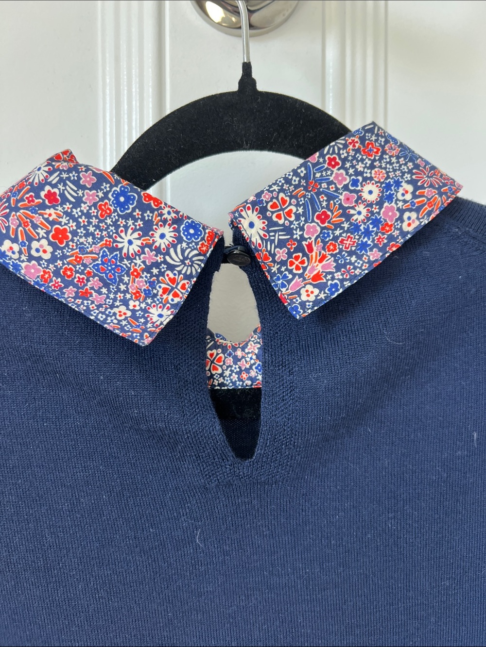 J. Crew Navy Crewneck Sweater with Floral Collar - Picture 3 of 4
